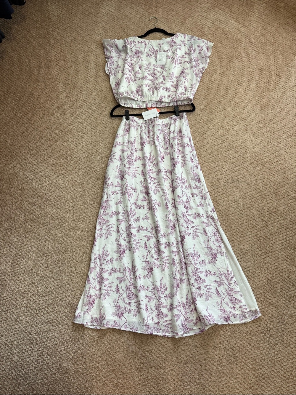 Lucy Paris Cream and Light Lilac Floral Maxi Two-Piece Dress - Picture 1 of 7
